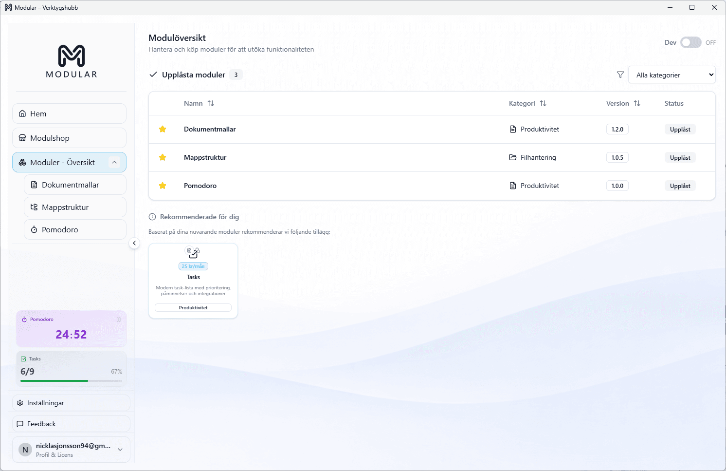 Modular app översikt